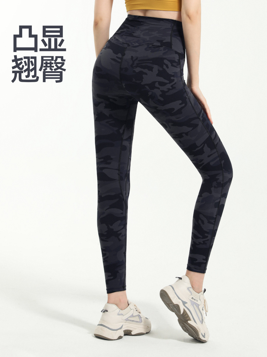 Pantalones de fitness de levantamiento de cadera de cintura alta europeos y americanos para mujeres nuevo camuflaje de secado rápido medias deportivas pantalones de yoga de entrenamiento de primavera