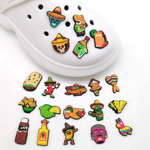 Mexican food series interesting diy clogs shoes flower shoe buckles croc garden shoe decorations