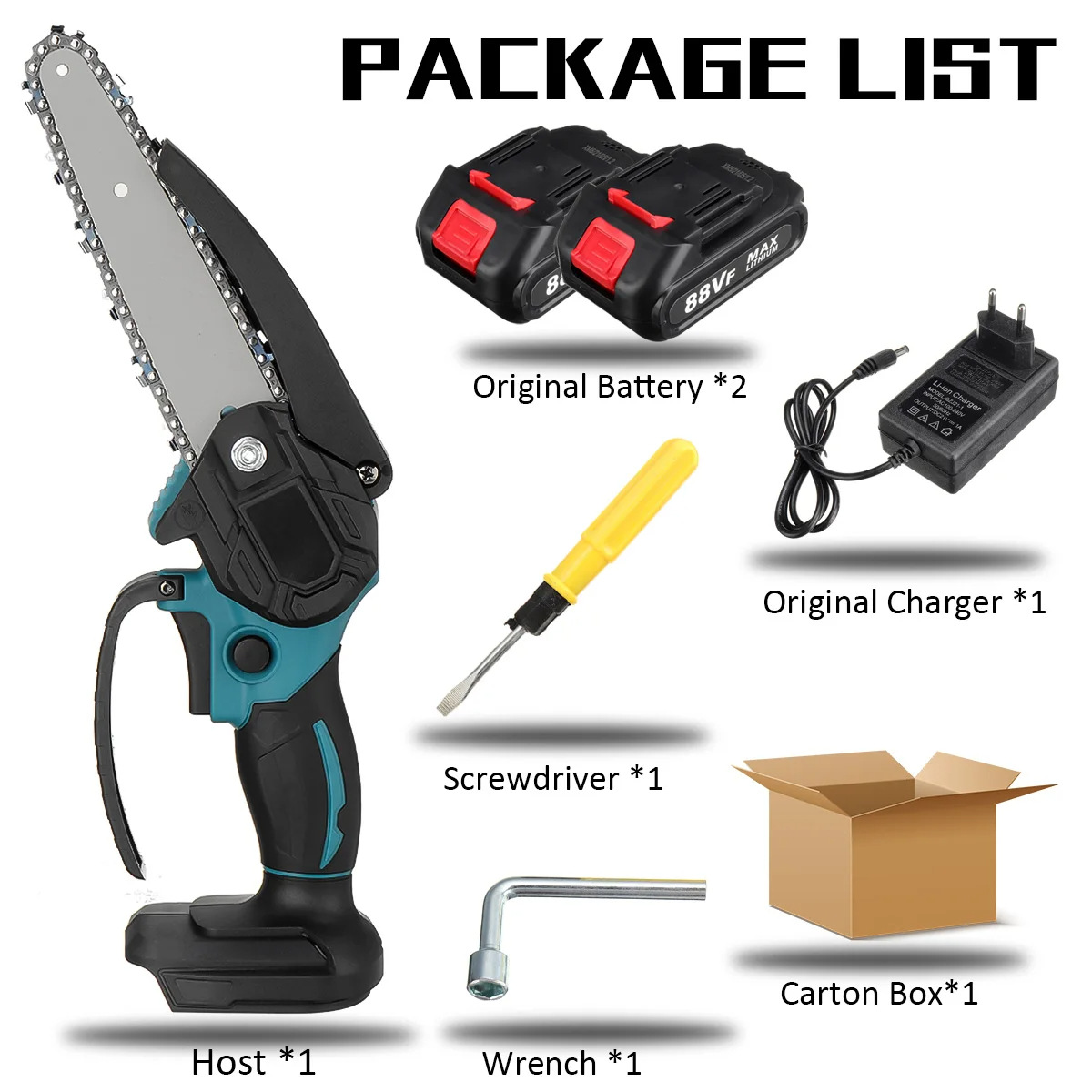 4 6寸电链锯电锯充电锂电锯手提式电链锯家用户外无线锯伐木蓝色