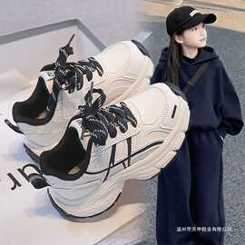 女童红色运动鞋2026春季新款儿童时尚休闲鞋男童轻便休闲老爹鞋