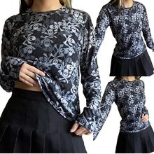 2023年欧美跨境新款休闲显瘦T恤时尚万圣节系列骷髅头印花女装上