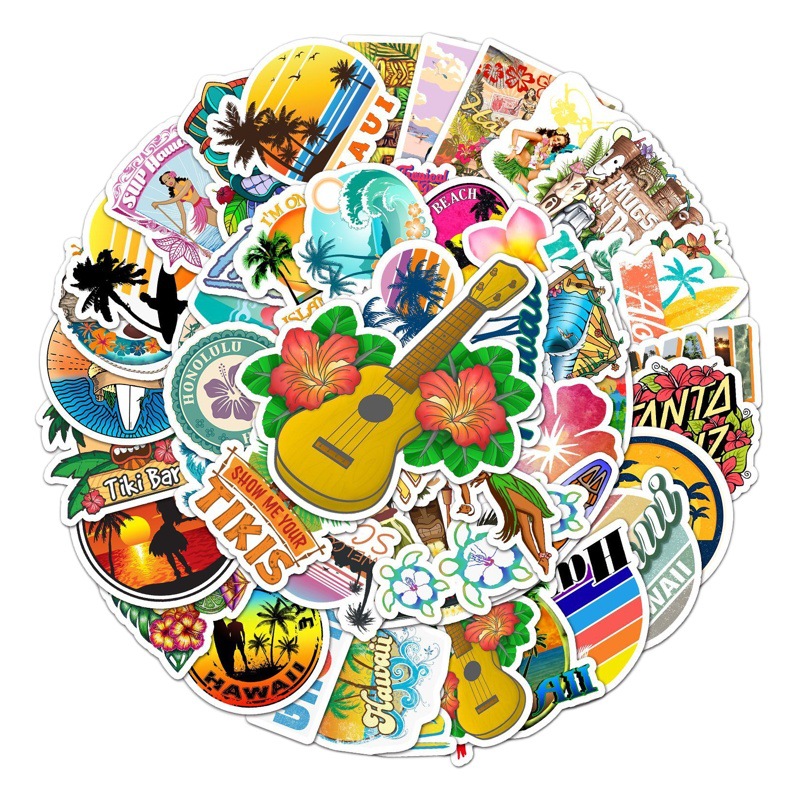 50 unidades ins estilo Hawaiano paisaje graffiti personalizado viaje portátil scooter decoración del coche pegatinas