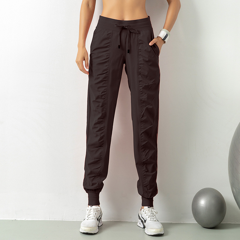 Pantalones de chándal sueltos transpirables, pantalones de fitness de yoga de entrenamiento para correr delgado para mujer, pantalones casuales de bolsillo de nueve puntos