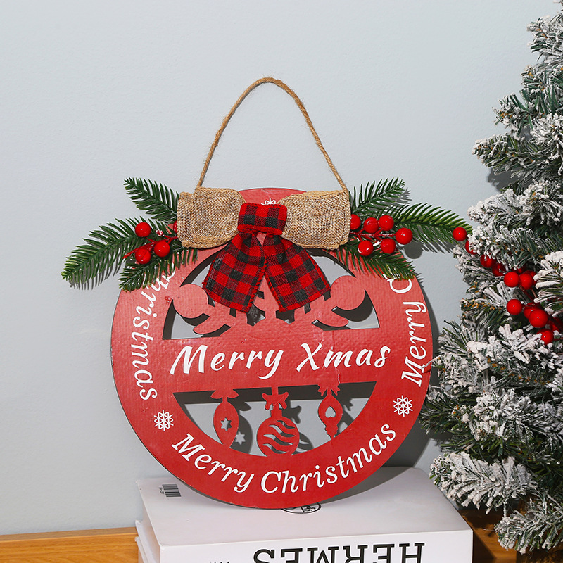 Navidad transfronteriza madera hueco lista de pared redonda roja decoración de la puerta colgante creativo de Navidad al por mayor