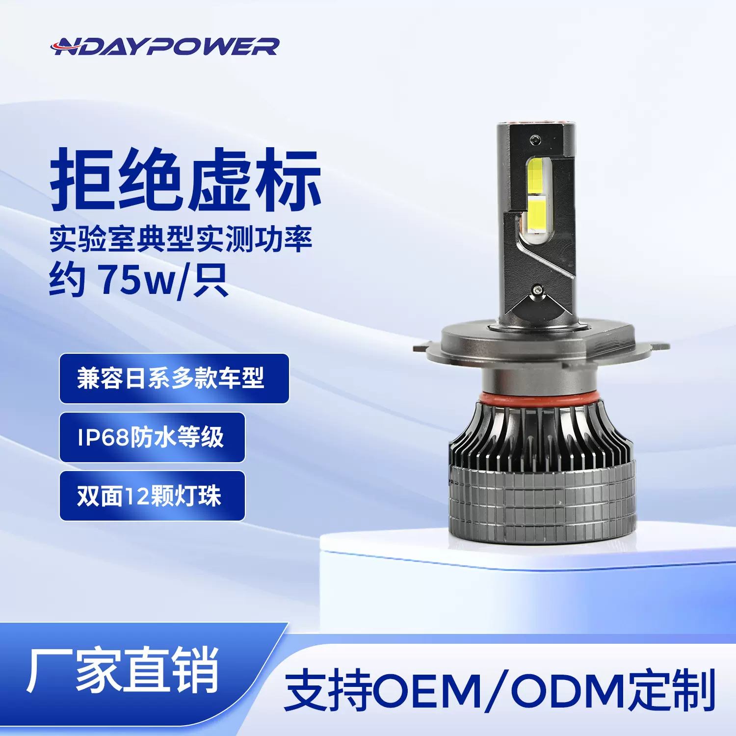 跨境现货LED汽车大灯超亮强光150W大功率双铜管远近一体H7H4车灯