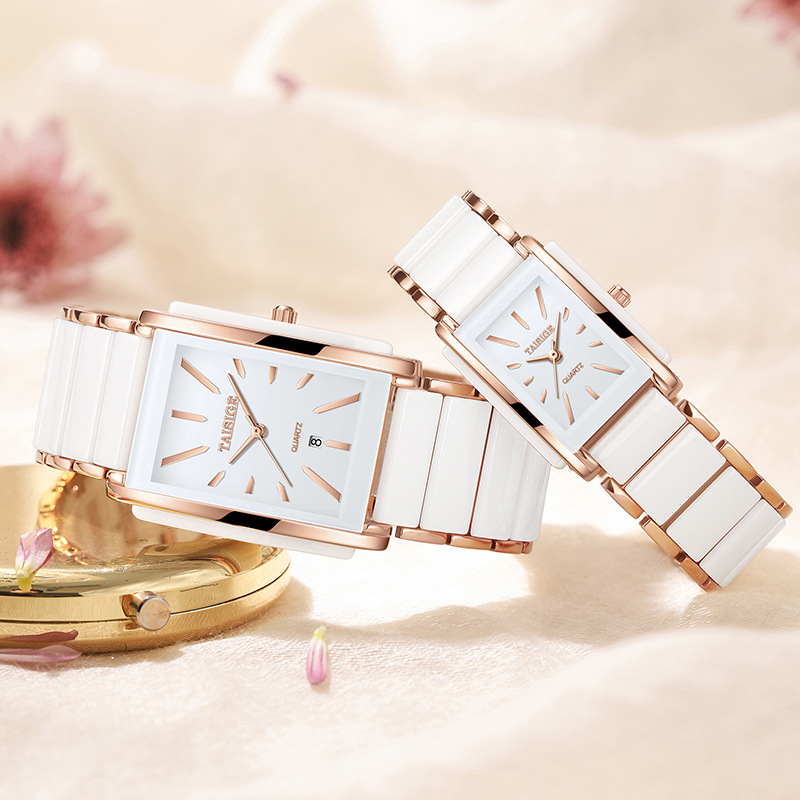 Taishijie new fashion antique ceramic stainless steel couple's quartz watch square women's watch Generation