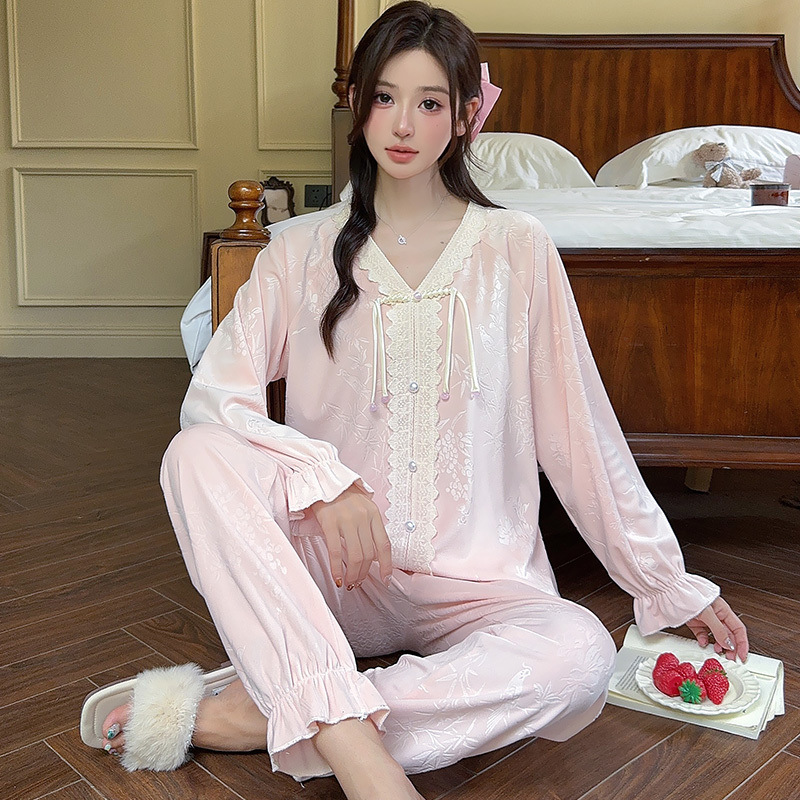 섬 벨벳 잠옷 여성의 가을과 겨울 새로운 긴 소매 2024 새로운 달콤한 공주 새로운 중국 스타일 홈 옷