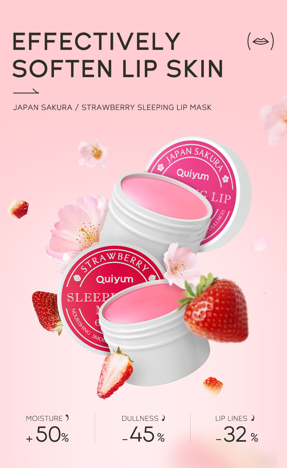Cross-border QUIYUM Strawberry Sleep Lip Mask 15g Hydrating and moisturizing Lipstick Softening Keratin Moisturizing Factory wholesale undefined