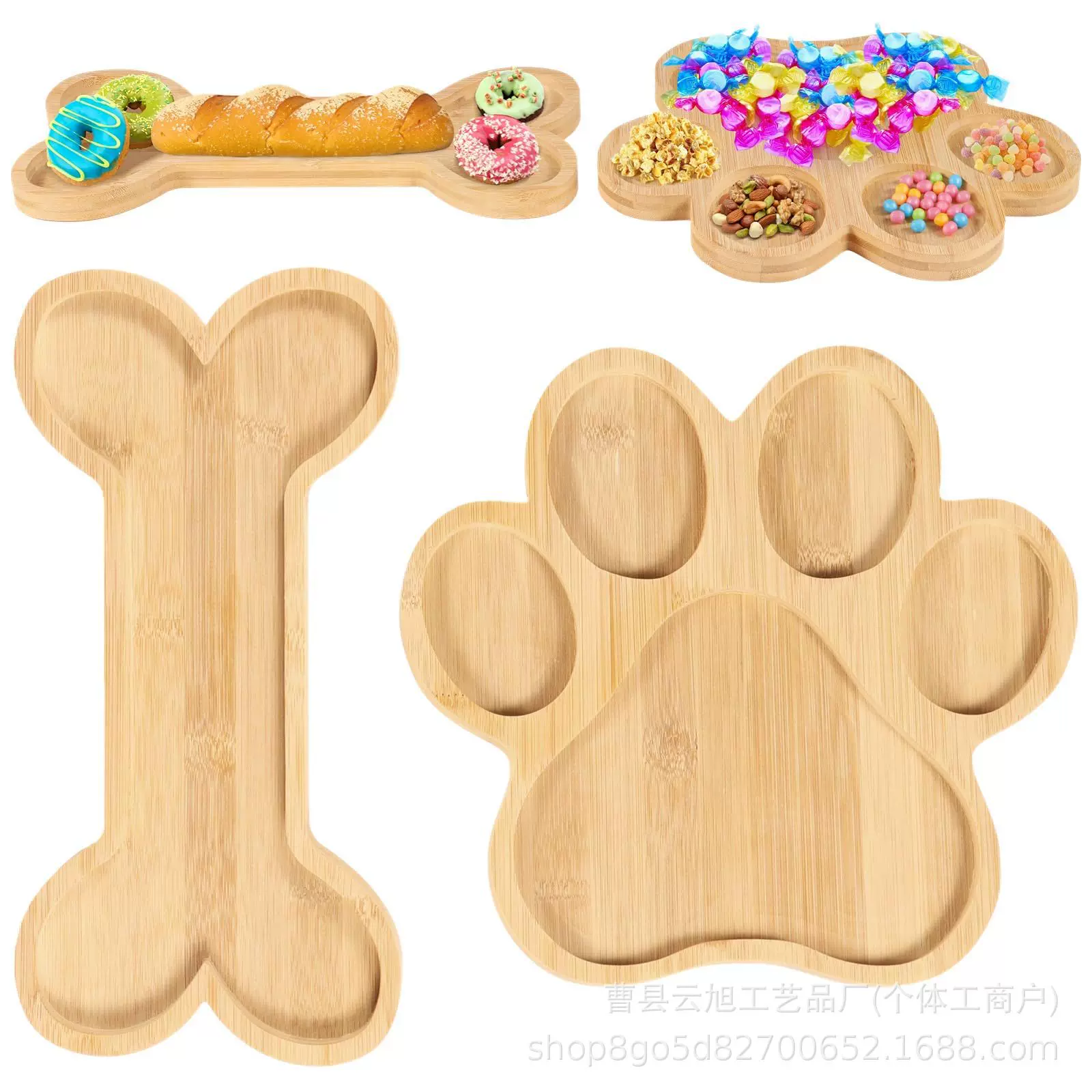 木质骨头爪子形状托盘两件套卡通小吃盘糖果盘派对聚会餐用熟食盘