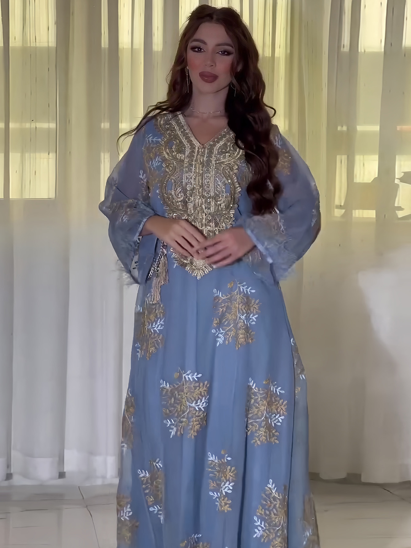 Damenbekleidung Bestickte muslimische Roben Arabische Kleidung Kleider_voghion.com