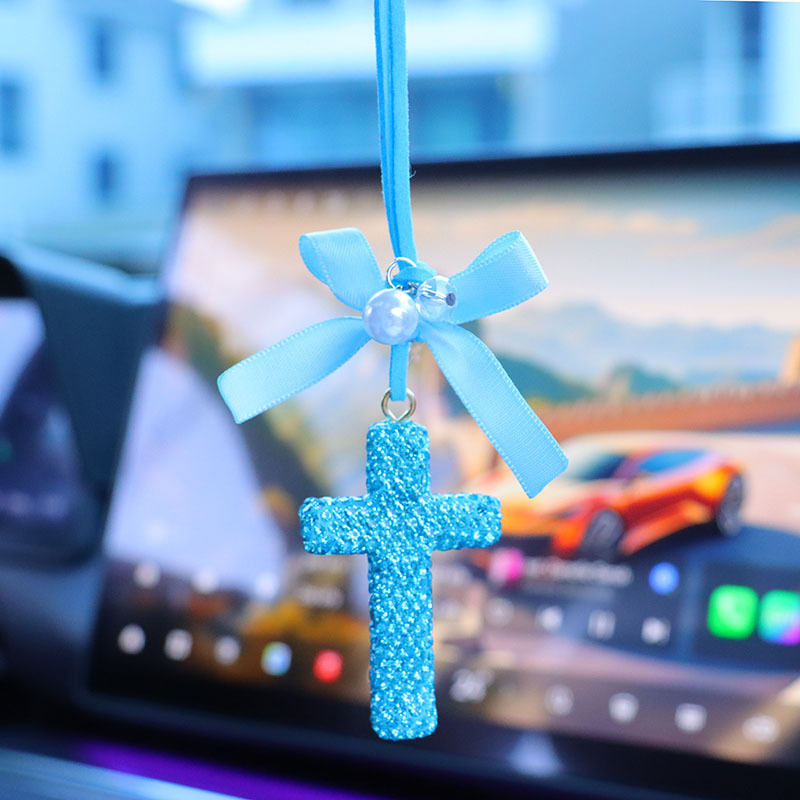 Cross-border personalized car interior pendant for men and women, rearview mirror decoration, diamond-encrusted cross, high-end car fashion accessory gift