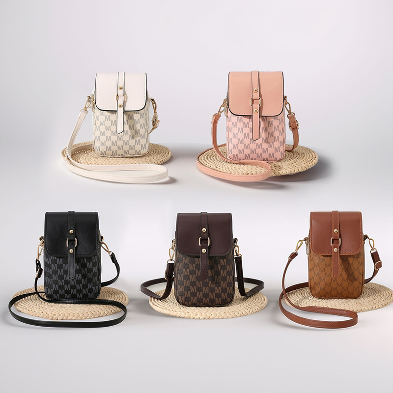 2026 Hot-Selling Double-Layer Vertical Phone Bag with Letter Monogram, Fashionable Retro Leather Crossbody Shoulder Bag for Women