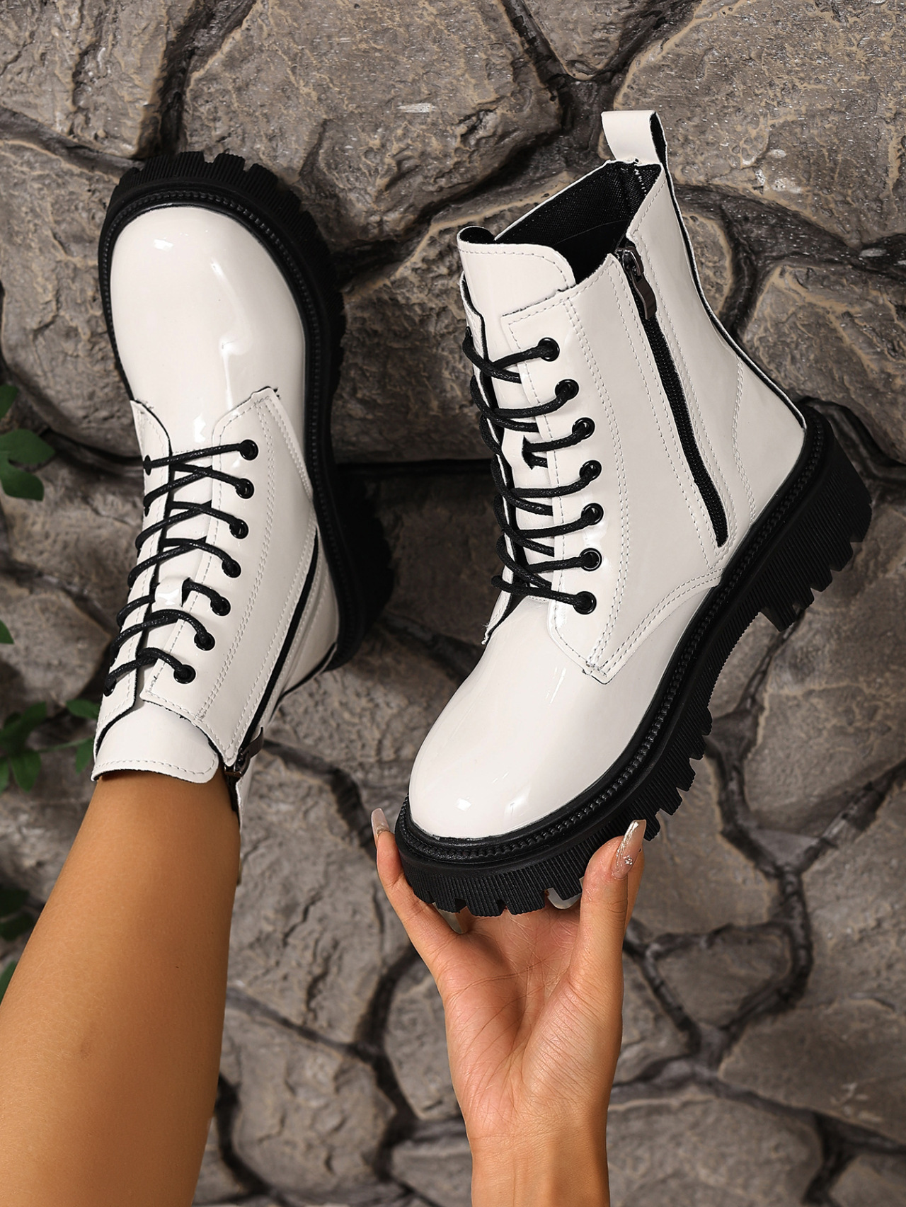 plus Size Lace-Up British Style Retro Martin Boots mid Heel Ankle Winter Cowboy Boots for Women_vogvips.com