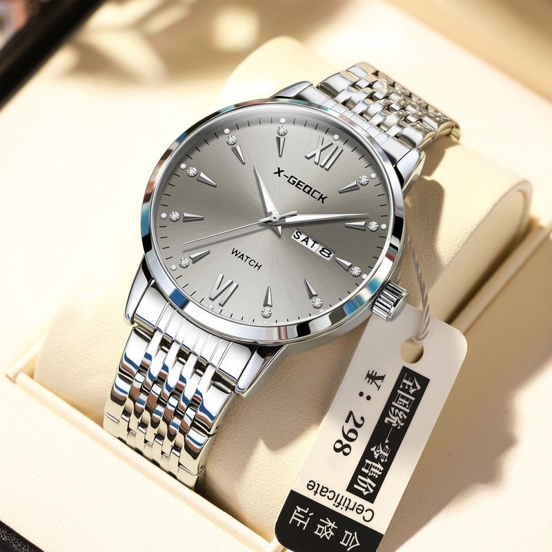 Swiss Cross-Border Men's Watch Men's Luminous Dual Calendar Imitation Mechanical Watch Luminous Waterproof Douyin Kuaishou Dropshipping