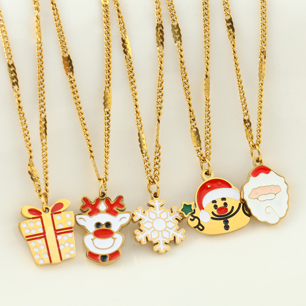 7g Weight PVD Coated Gold Plating Process Real Gold Plated Plating Material 304 Stainless Steel Pendant Material PVD Coated Real Gold Plated Santa Claus Gingerbread Moon 316L Stainless Steel  Nordic Style Classic Style Waterproof Non Tarnish Surgical Steel 316L Stainless Steel  Pendant Necklace