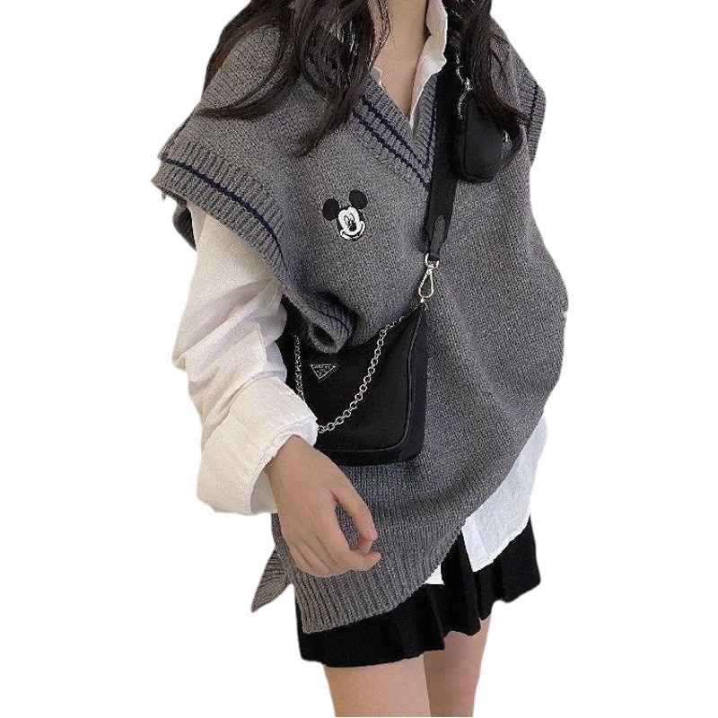 2023 otoño e invierno nuevo estilo coreano estudiante Mickey chaleco suelto suéter de punto las mujeres moda prendas vestir exteriores image 1