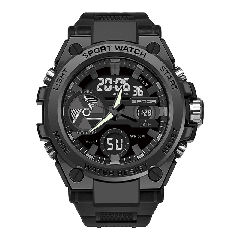 SANDA 3311 estudiante masculino tendencia de la moda juvenil hombres multi-funcional luminoso impermeable reloj electrónico