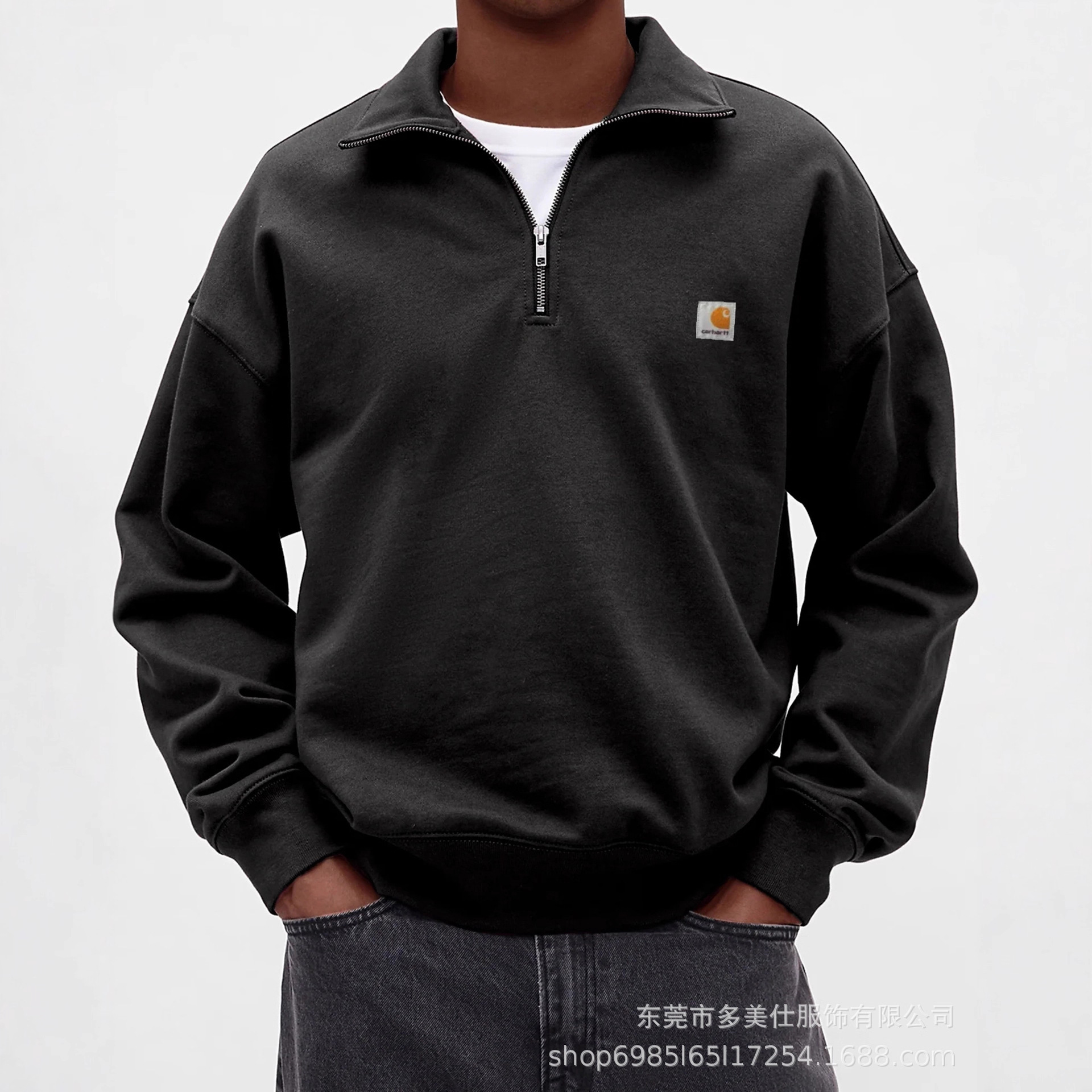 2025欧美秋冬季新款男式时尚休闲卫衣翻领纯色拉链运动长袖上衣男