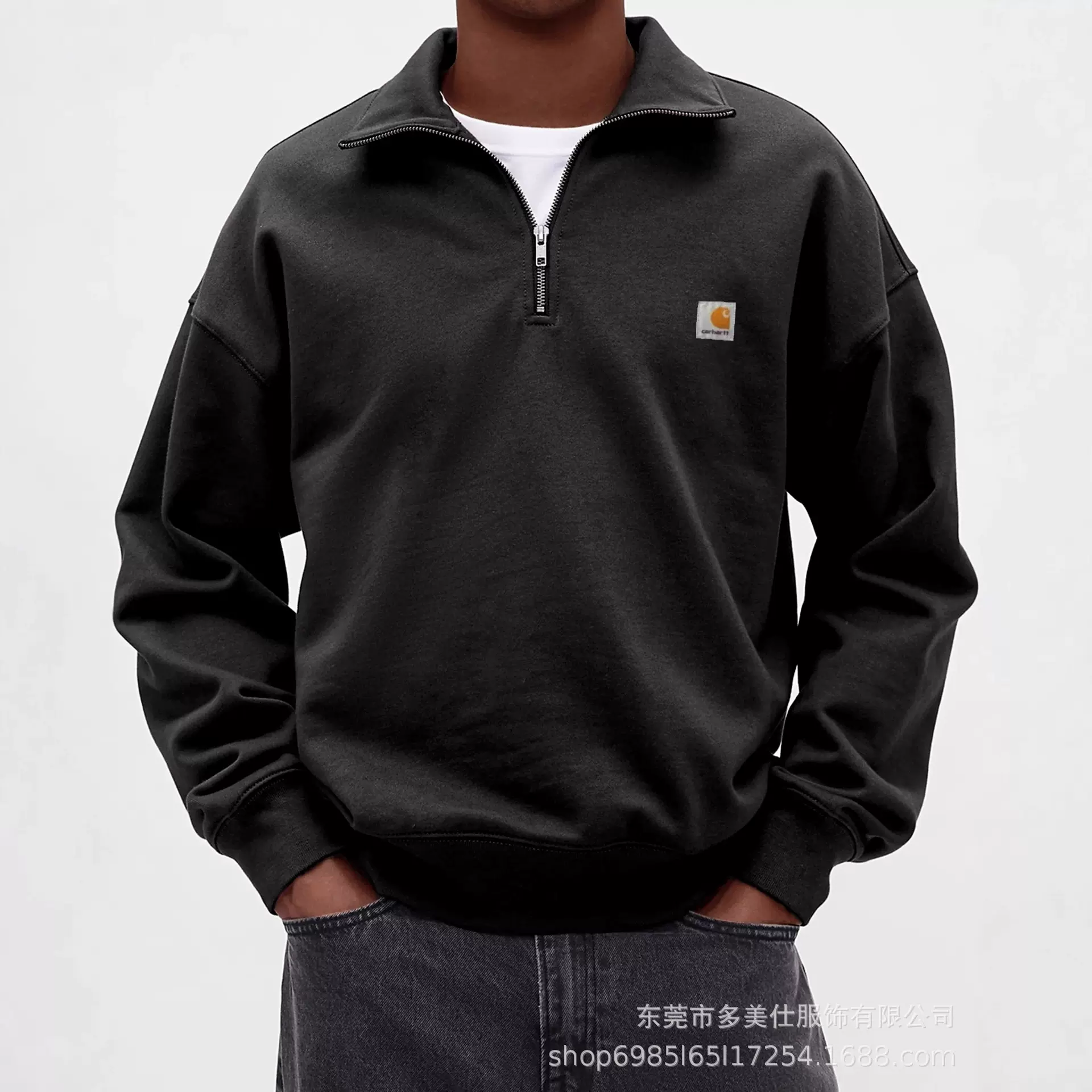 2025欧美秋冬季新款男式时尚休闲卫衣翻领纯色拉链运动长袖上衣男