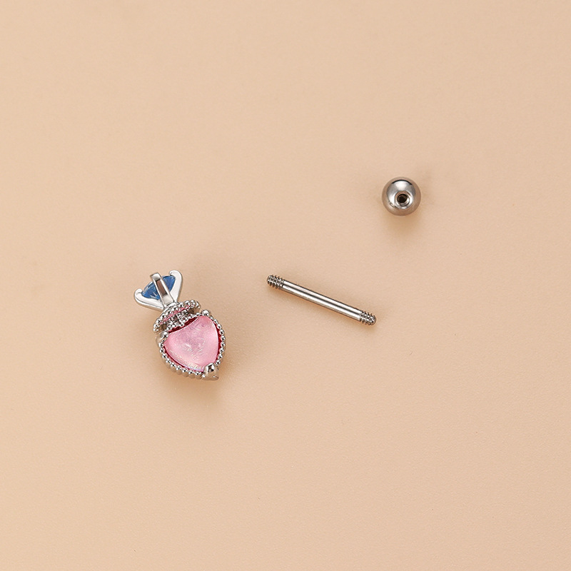 Fashion Heart Shape Copper Plating Inlay Zircon Ear Studs 1 Piece