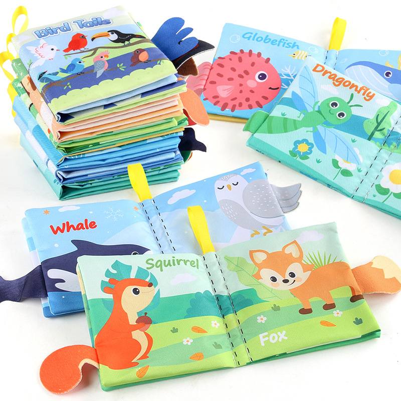 Baby Tail Cloth Book Set with 6 Themes, Animal, Sea, Land, and Air Palma Book, Early Education Toy