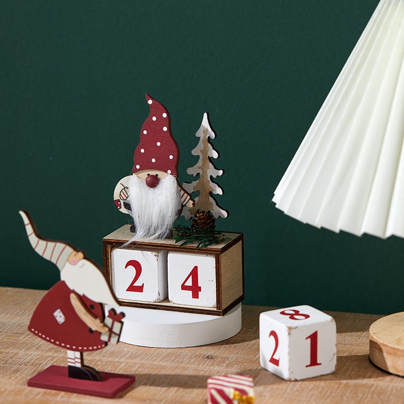 Decoración de calendario de Santa Madera decoración de escritorio de Navidad marido hace viejo calendario de escritorio retro árbol de Navidad