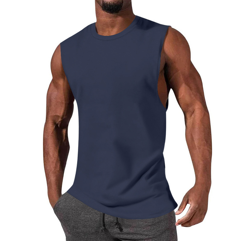 2024 New T-shirt Muscle Sports Casual Sleeveless Solid Men's Top Sweetheart_voghion.com