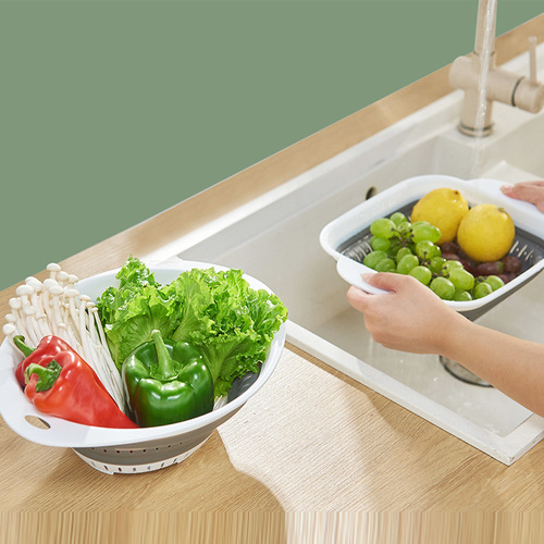 Foldable silicone drain basket, kitchen retractable hanging vegetable washing basket, Nordic simple fruit and vegetable drain basket
