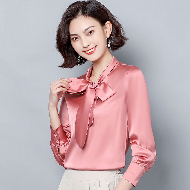2026 Versatile Silk Shirt for Women with Stylish Ribbon Bow, Long-Sleeve Fashionable Mulberry Silk Slim-Fit Blouse Top Trendy 2026 Versatile Silk Shirt for Women with Stylish Ribbon Bow, Long-Sleeve Fashionable Mulberry Silk Slim-Fit Blouse Top Trendy