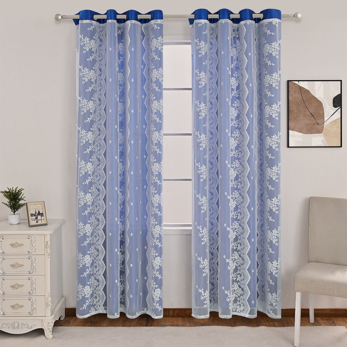 Nuevo transfronterizo de tres filas de flores de doble cortina de sombra cortina de sala de estar dormitorio cortina terminada al por mayor TEMU