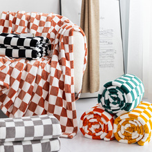 棋盘格毛毯法兰绒加厚金貂绒毯子空调毯午休膝盖毯圣诞礼品毯跨境