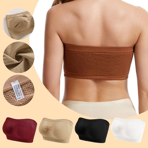 Plus-size strapless underwire bra for women, no padding, breathable, one-piece with pleated cups, invisible shaping, European and American style