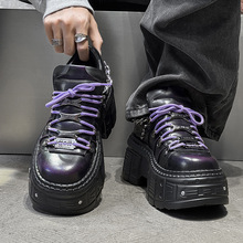 朋克风高帮鞋男款2025秋冬新款金属铆钉厚底鞋35101灰色 紫色-J