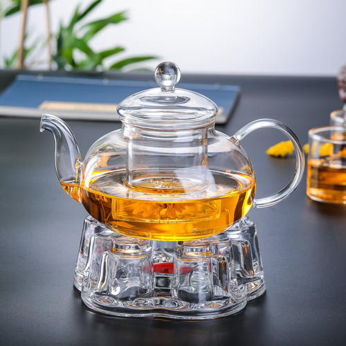 Manufacturer wholesale glass heart-shaped base teapot heating base glass tea warmer tea warmer saucer tea ceremony accessories