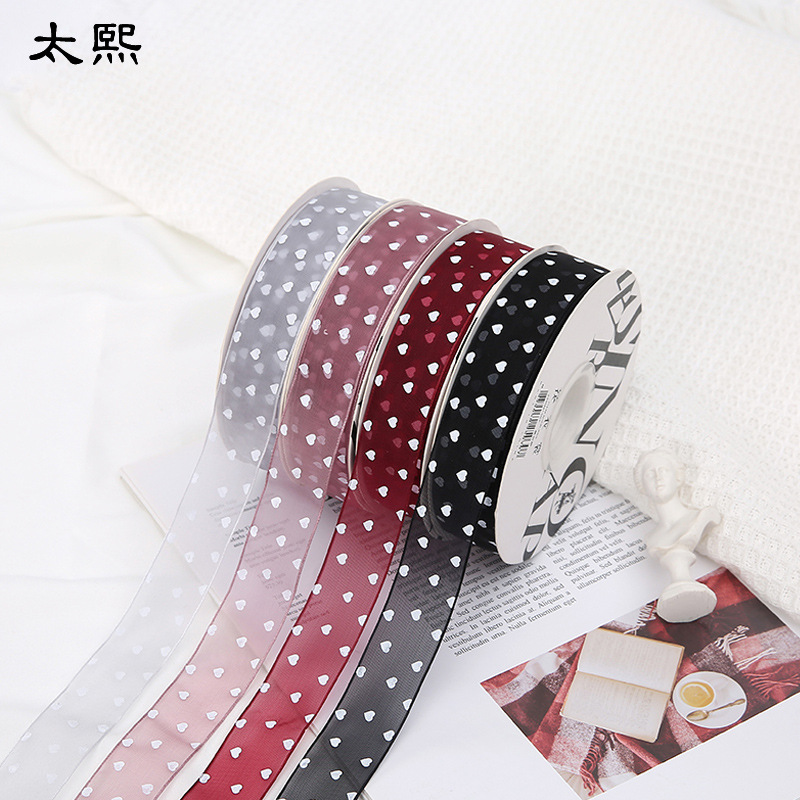 新款2.5CM桃心纱带鲜花包装丝带花束礼品烘焙花店包装蝴蝶结缎带