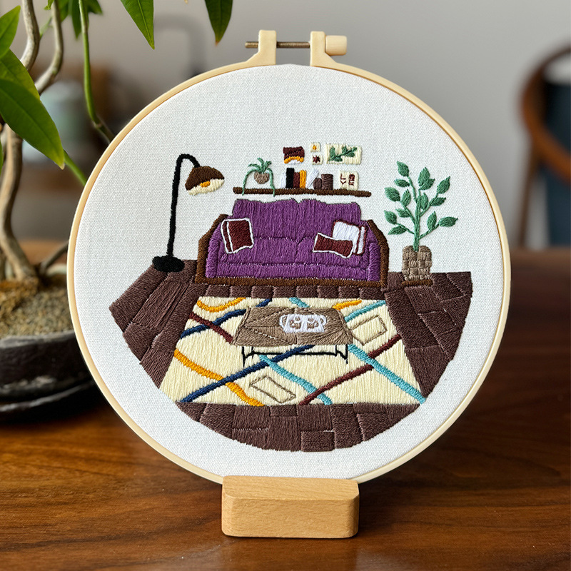 Paquete de material de bordado a mano para principiantes Diy Lu bordado estudiante simple y creativo sala de estar pintura colgante balcón paisaje pintura pequeña