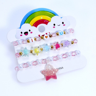 Hot 3 Pieces 1 suit Children's Handmade Beaded Bracelet suit Color Five-pointed Star Acrylic Bracelet Jewelry Accessories