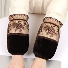 新款秋冬金丝绒短款袖套女士办公防脏袖筒韩版蕾丝拼接羽绒服护袖