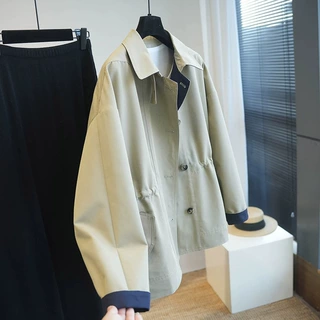 预售英伦风翻领撞色收腰显瘦短款风衣外套女外穿春季新款