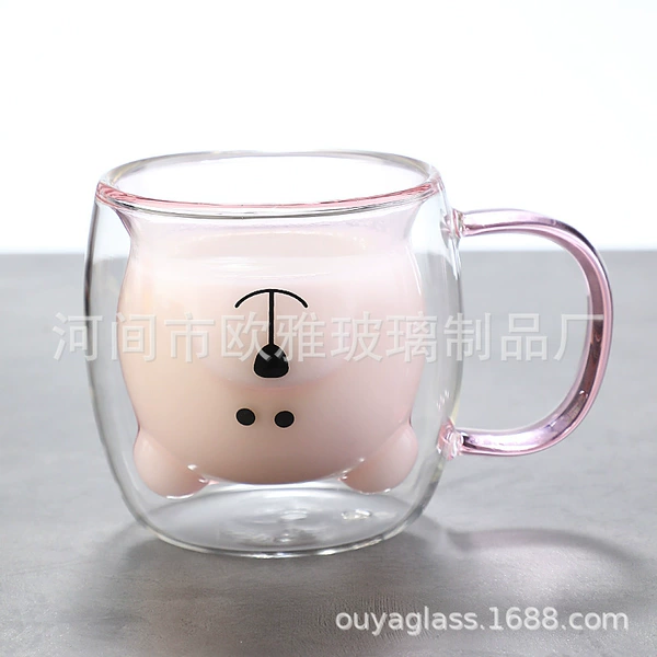 Pink double bear cup with handle