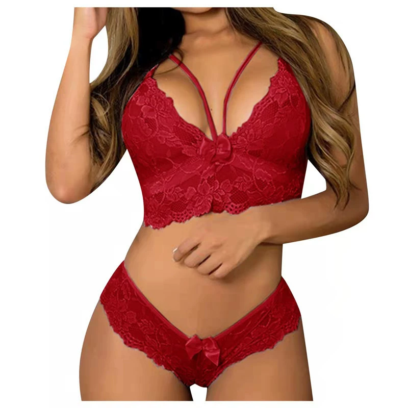 Lace wireless push‑up bra and panty set, European style, transparent, sizes S–XXL