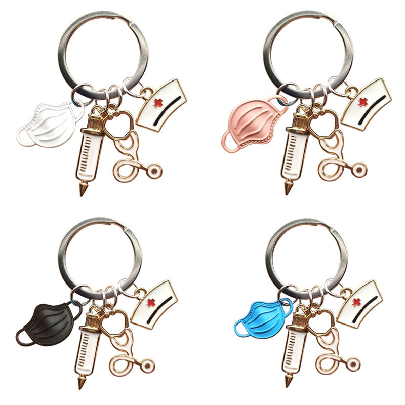 Syringe syringe stethoscope nurse doctor mask keychain medical care ambulance personnel key ring keychain