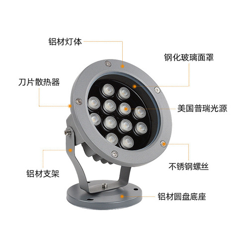 LED spotlights with tree lights, ground-embedded lights, 12W, 15W, 18W, 24W, 36W, round ground plug LED tree lights