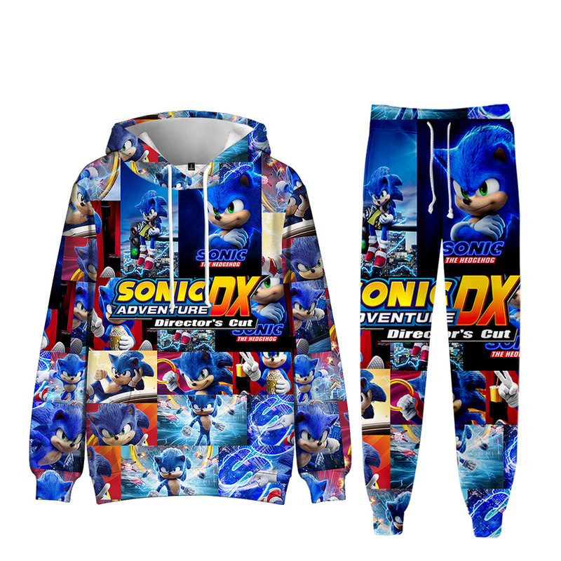3D Cross-Border New Sonic Sonic Digital Printed Hooded Sweatshirt and Leggings Suit for Adults and Kidsren 3D Cross-Border New Sonic Sonic Digital Printed Hooded Sweatshirt and Leggings Suit for Adults and Kidsren