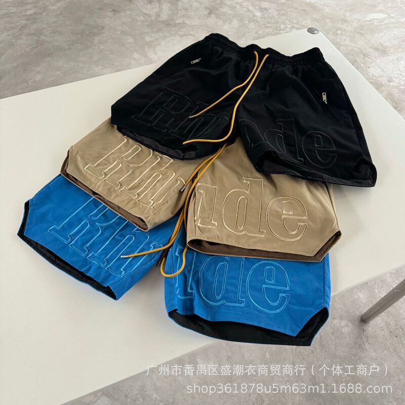 RHUDE Limited Series Large Embroidered LOGO Summer Casual Sports Shorts American Style Trendy Brand Men's and Women's Pants