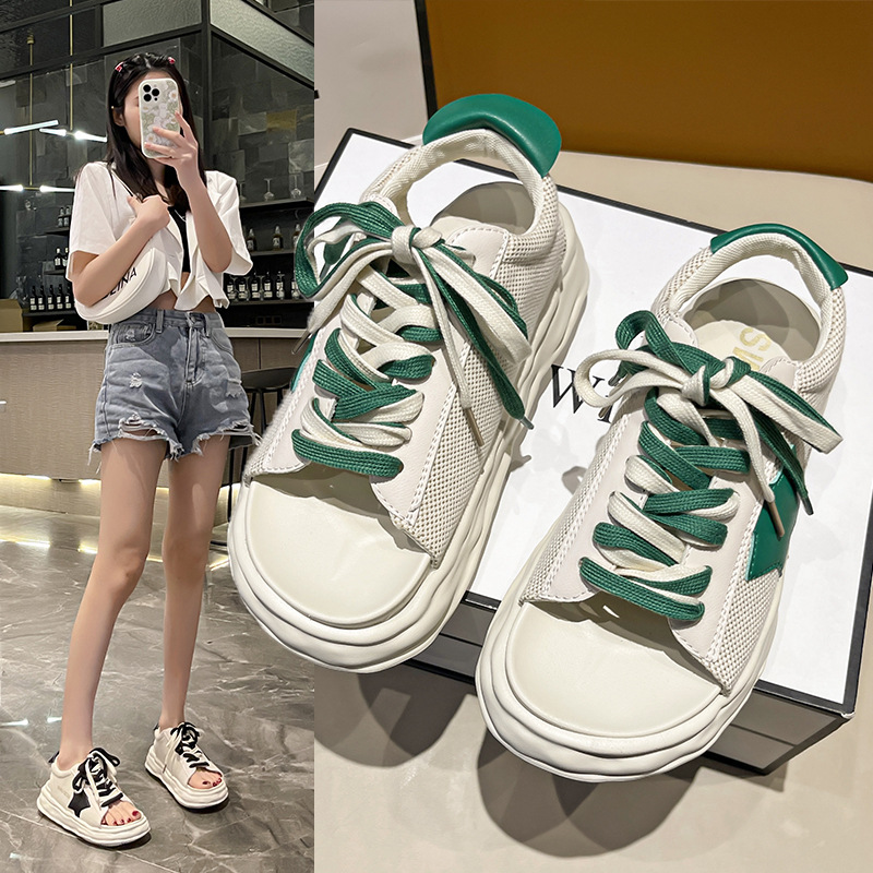 Summer Thick-soled Open-toed Sandals For Women Dissolving Bottom Hollow Fish Mouth Color Matching Casual Sports Sandals For Women