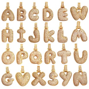 Cross-Border Hip-Hop Copper Micro-Inlaid Zircon 26-Letter Pendant Rap Fashion Chunky Accessory Wholesale Necklace