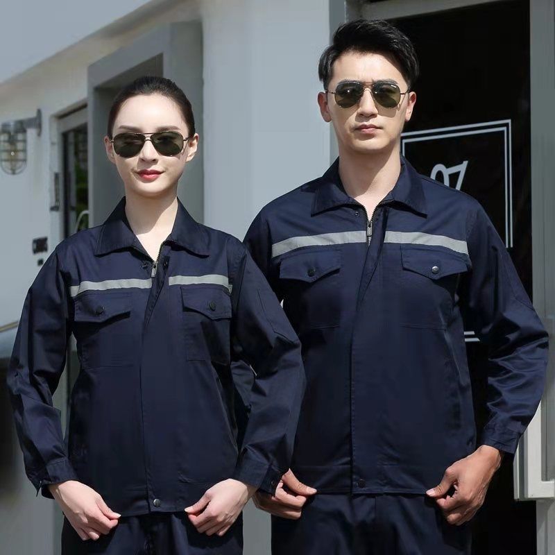 ชุดทำงานซ่อมรถยนต์สำหรับฤดูใบไม้ผลิและฤดูใบไม้ร่วง เสื้อผ้าสวมใส่ในเวิร์กช็อป ทนต่อการสึกหรอ พร้อมแถบสะท้อนแสง สำหรับช่างเครื่องมือ ชุดเสื้อผ้าโรงงาน สำหรับไซต์งาน