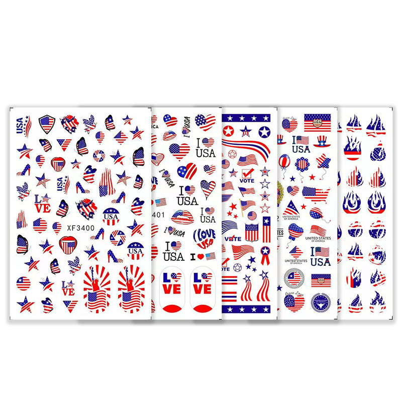 Nueva bandera transfronteriza de uñas pegatinas traje Día de la Independencia Americana Día Nacional bandera elemento de uñas pegatinas 8 piezas