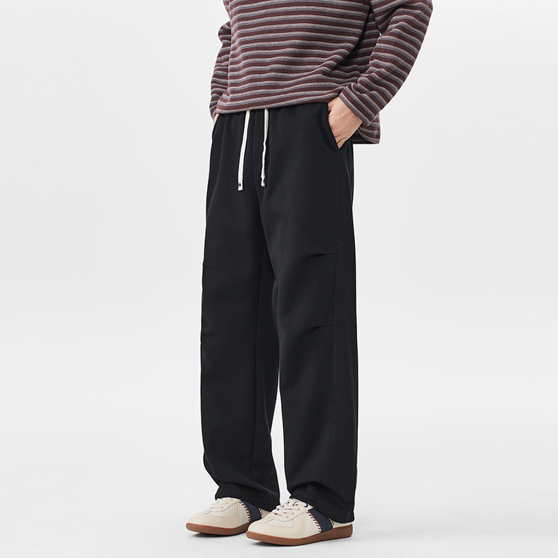 Pantalones casuales retro estadounidenses para hombres 2025 otoño nuevo estilo suelto tendencia versátil recto pantalones de color sólido negro regular image 4